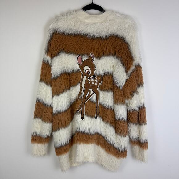 NWOT Disney X Forever 21 Bambi Womens Furry Brown/White Cardigan Sweater Medium - Picture 3 of 11